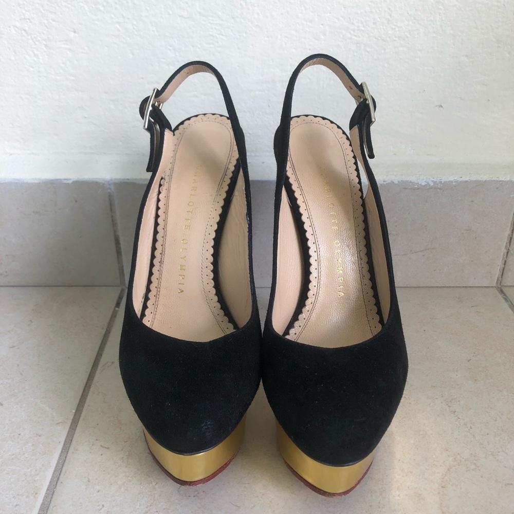 Charlotte Olympia Suede Black Slingbacks